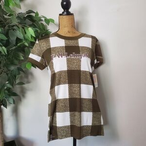 New Lularoe Liv Short Sleeve Shirt Olive Checkered Small